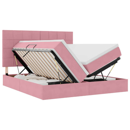Bed met LED-stripverlichting Roze 200 x 200 cm Fluweel