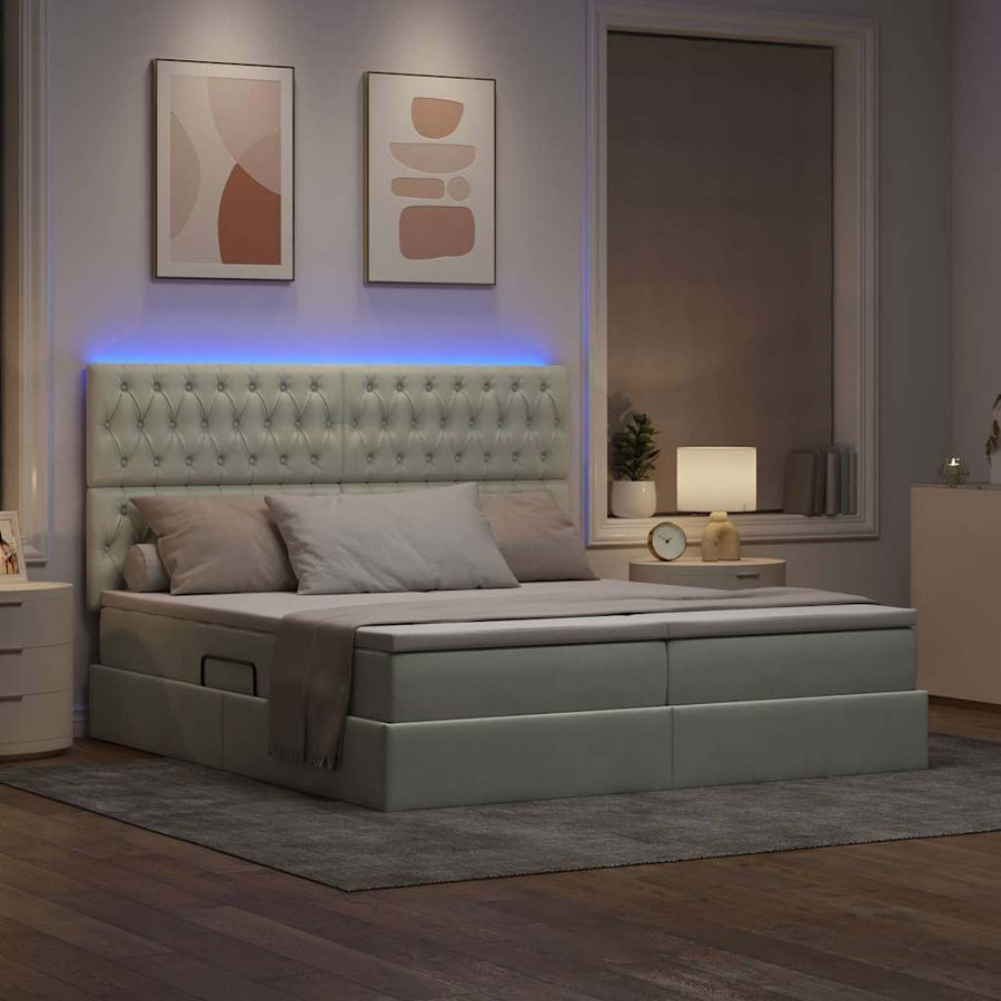 Bed met LED-stripverlichting Lichtgrijs 180 x 200 cm Fluweel