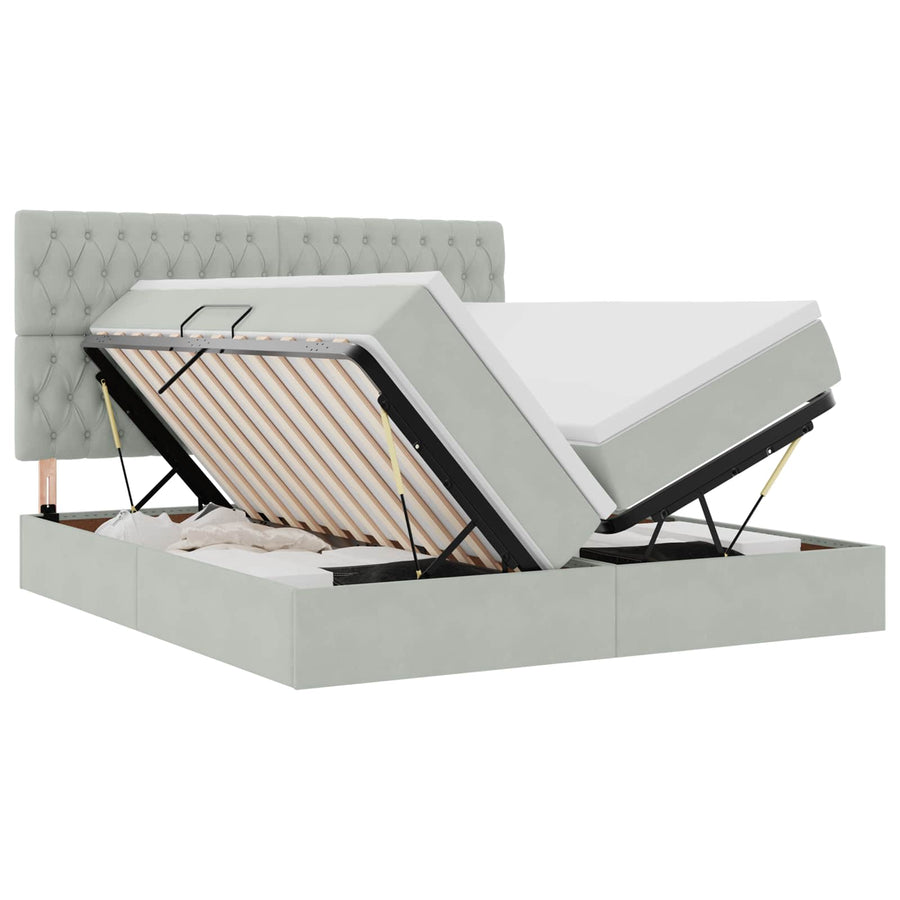 Bed met LED-stripverlichting Lichtgrijs 180 x 200 cm Fluweel