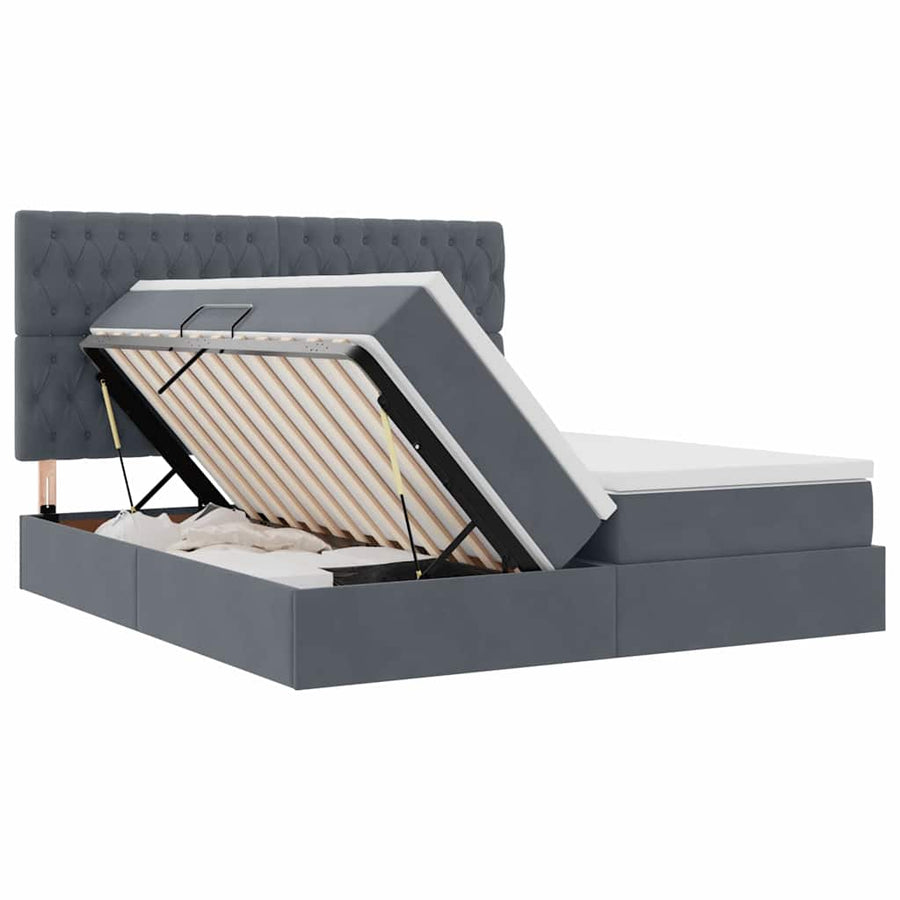 Bed met LED-stripverlichting Donkergrijs 180 x 200 cm Fluweel