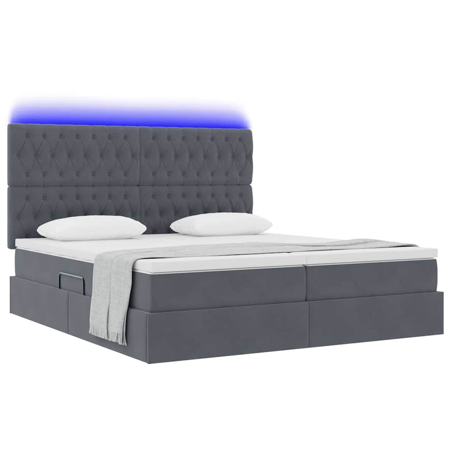 Bed met LED-stripverlichting Donkergrijs 180 x 200 cm Fluweel