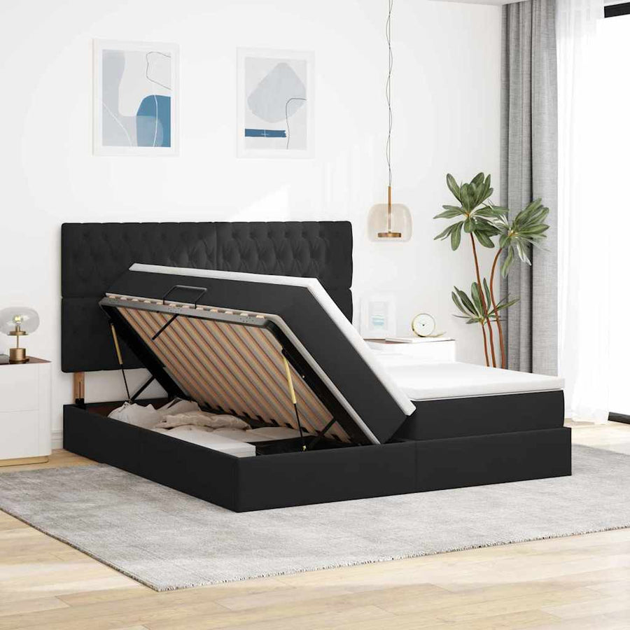 Bed met LED-stripverlichting Zwart 180 x 200 cm Fluweel