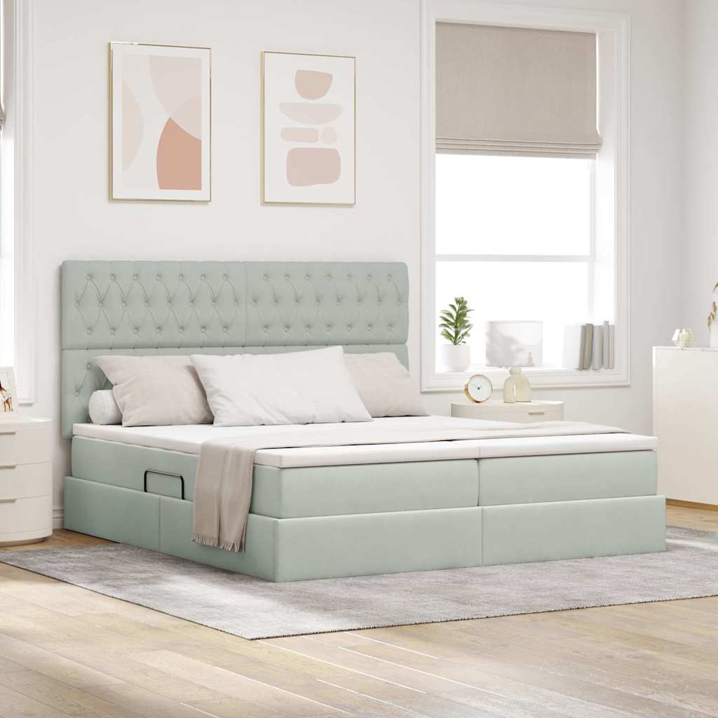 Bed met LED-stripverlichting Lichtgrijs 200 x 200 cm Fluweel