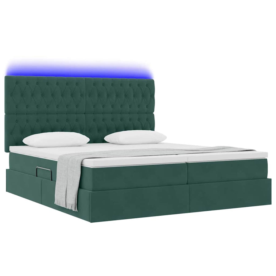 Bed met LED-stripverlichting Donkergroen 200 x 200 cm Fluweel