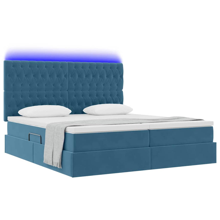 Bed met LED-stripverlichting Donkerblauw 200 x 200 cm Fluweel