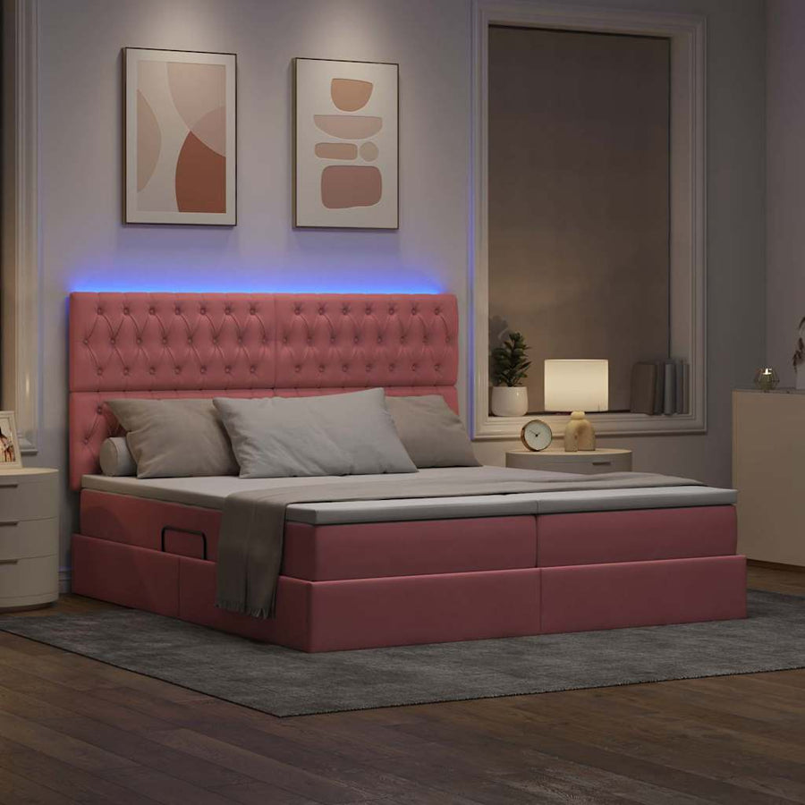 Bed met LED-stripverlichting Roze 200 x 200 cm Fluweel