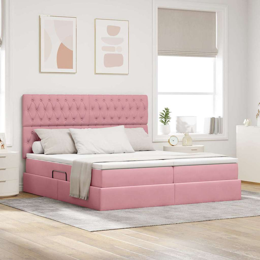 Bed met LED-stripverlichting Roze 200 x 200 cm Fluweel