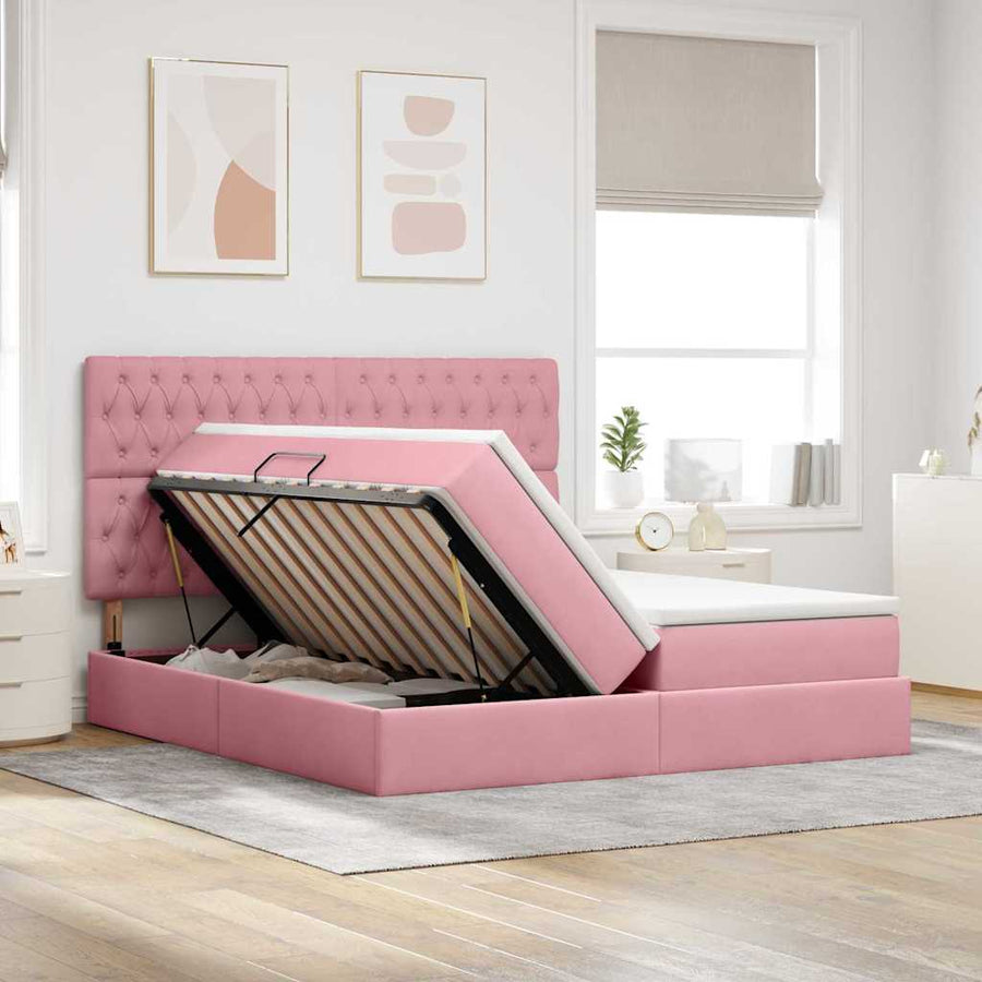 Bed met LED-stripverlichting Roze 200 x 200 cm Fluweel