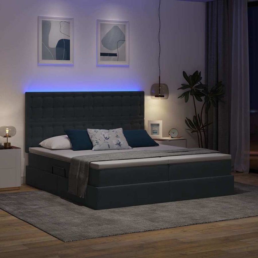 Bed met LED-stripverlichting Donkergrijs 180 x 200 cm Fluweel