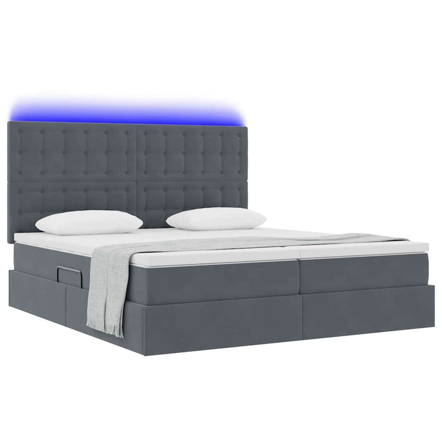 Bed met LED-stripverlichting Donkergrijs 180 x 200 cm Fluweel