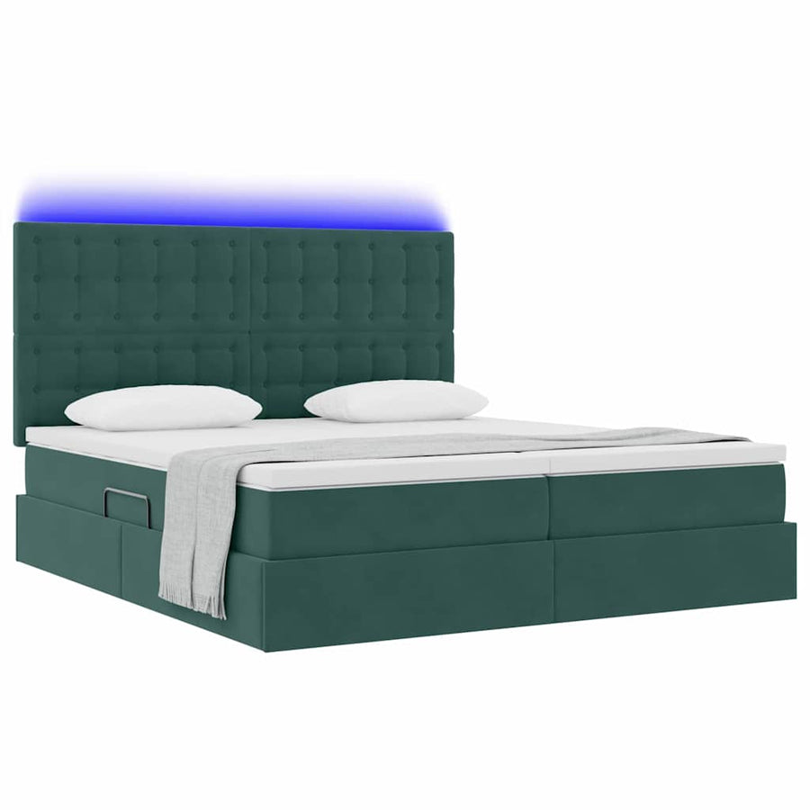 Bed met LED-stripverlichting Donkergroen 180 x 200 cm Fluweel