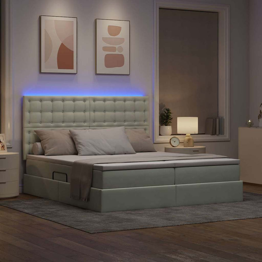 Bed met LED-stripverlichting Lichtgrijs 200 x 200 cm Fluweel