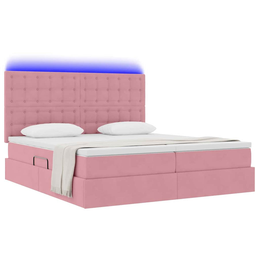 Bed met LED-stripverlichting Roze 200 x 200 cm Fluweel