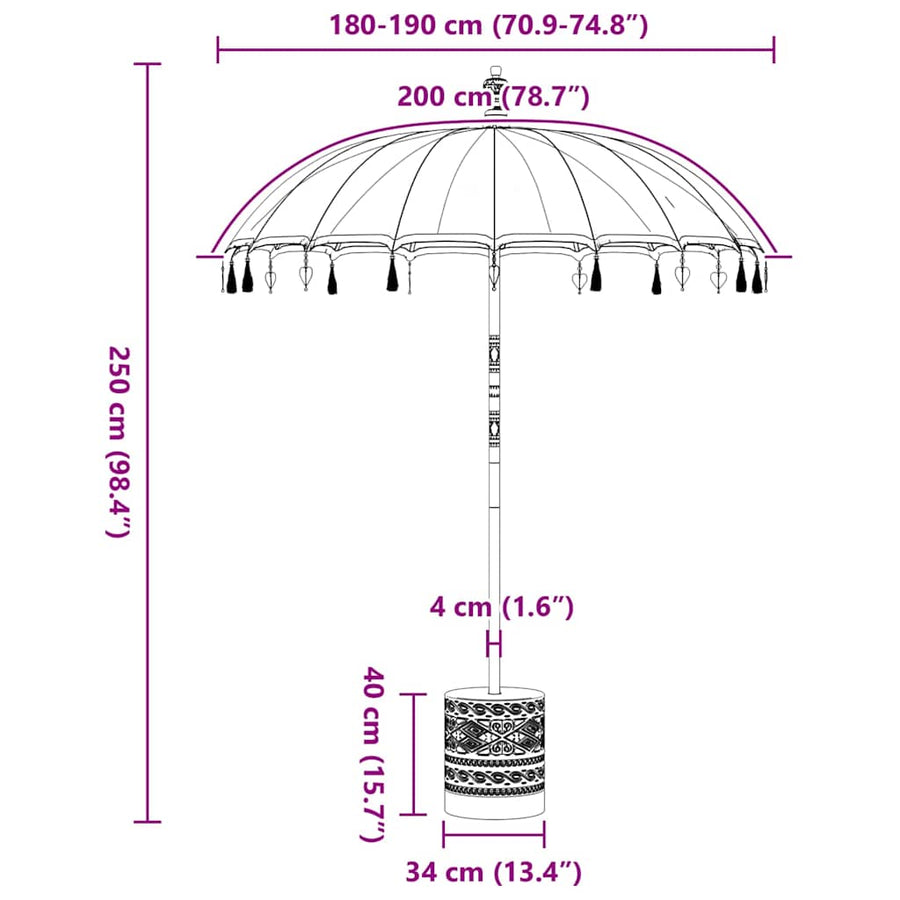 Balinese parasol met basis 250 190 x 190 x 250 cm