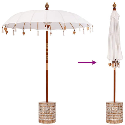 Balinese parasol met basis 250 Crème en Wit 190 x 190 x 250 cm