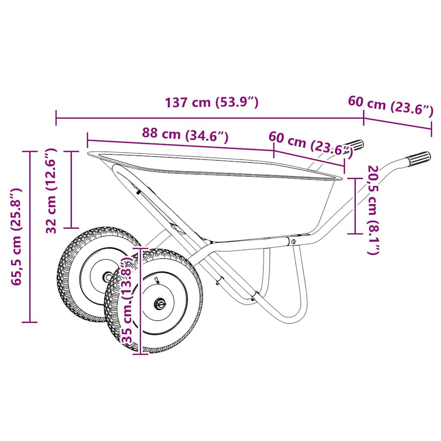 Kruiwagen Zilver en Zwart 137 x 60 x 65,5 cm Staal