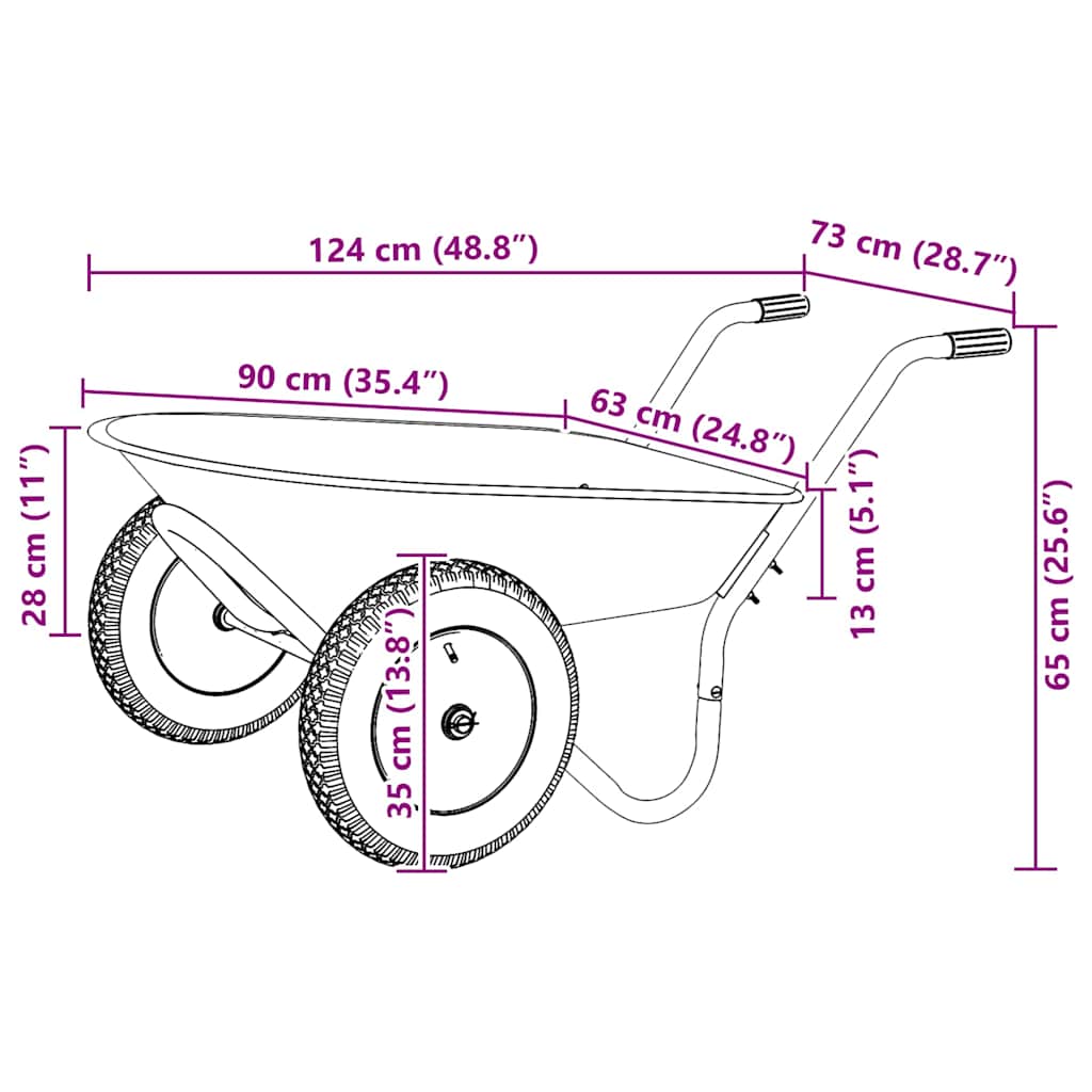 Kruiwagen Zilver en Zwart 124 x 73 x 65 cm Staal