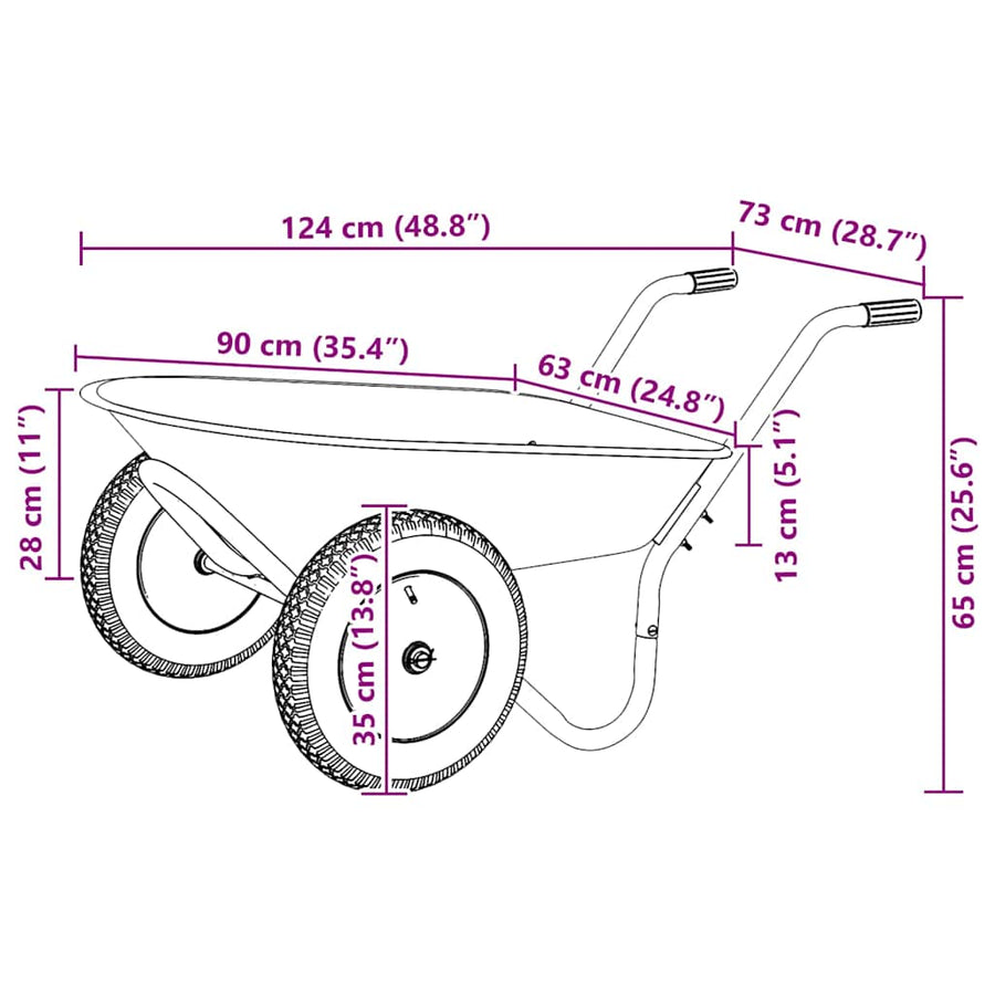 Kruiwagen Zilver en Zwart 124 x 73 x 65 cm Staal