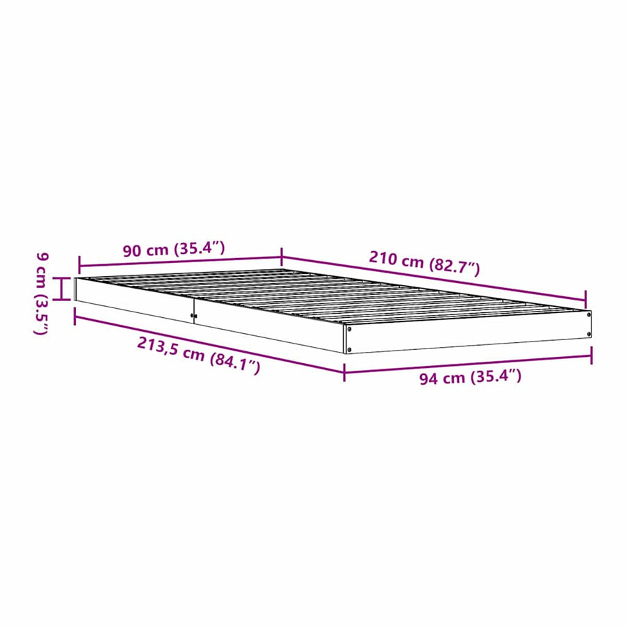 Bedframe Wit 213.5 x 104 x 9 cm Massief grenenhout