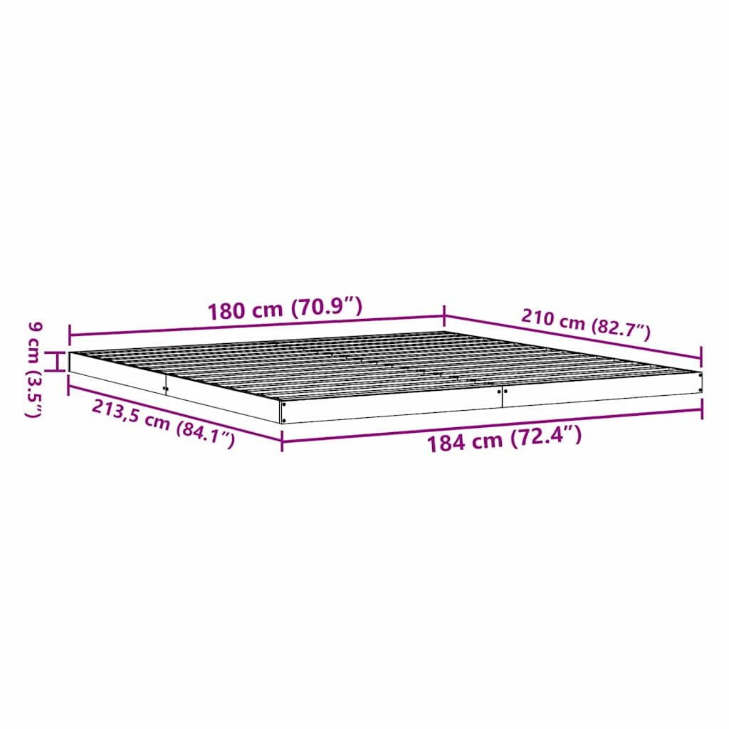 Bedframe Naturel 213.5 x 104 x 9 cm Massief grenenhout