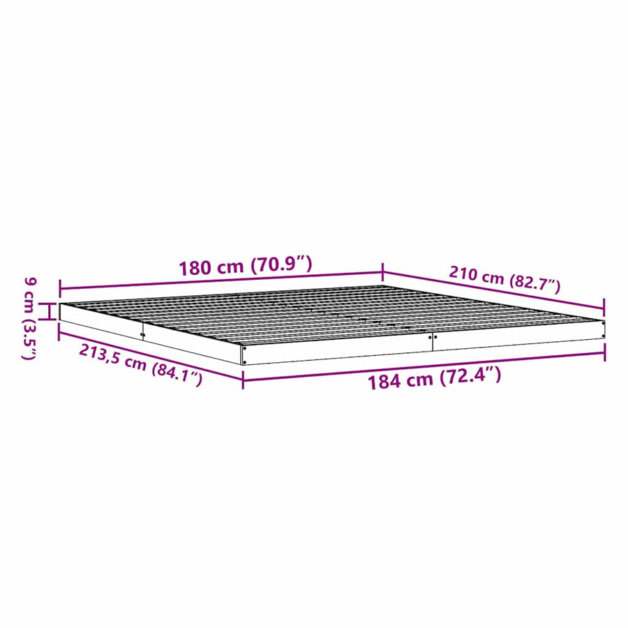 Bedframe Wit 213.5 x 104 x 9 cm Massief grenenhout