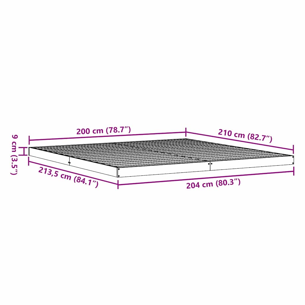 Bedframe Wit 213.5 x 104 x 9 cm Massief grenenhout