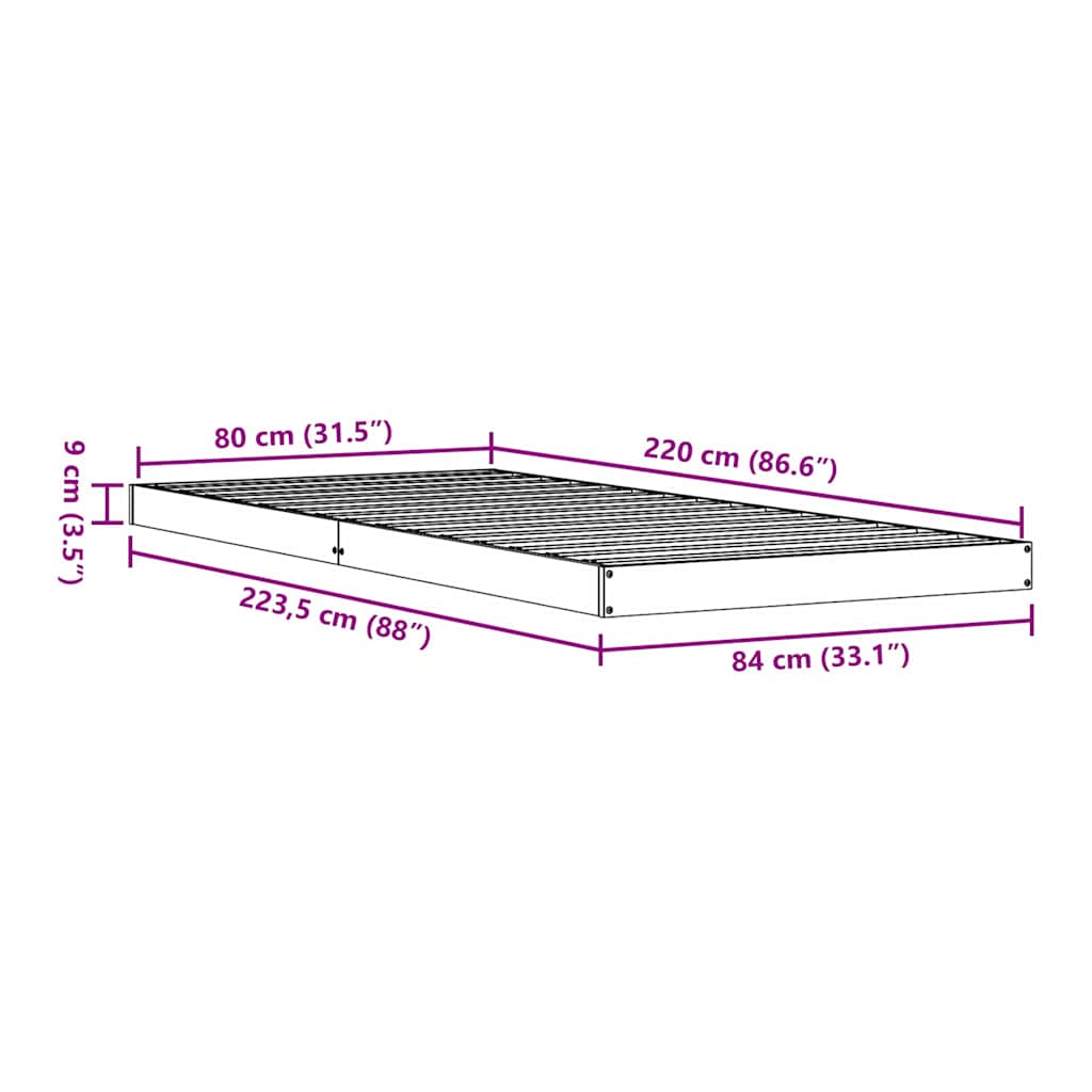 Bedframe Naturel 213.5 x 104 x 9 cm Massief grenenhout