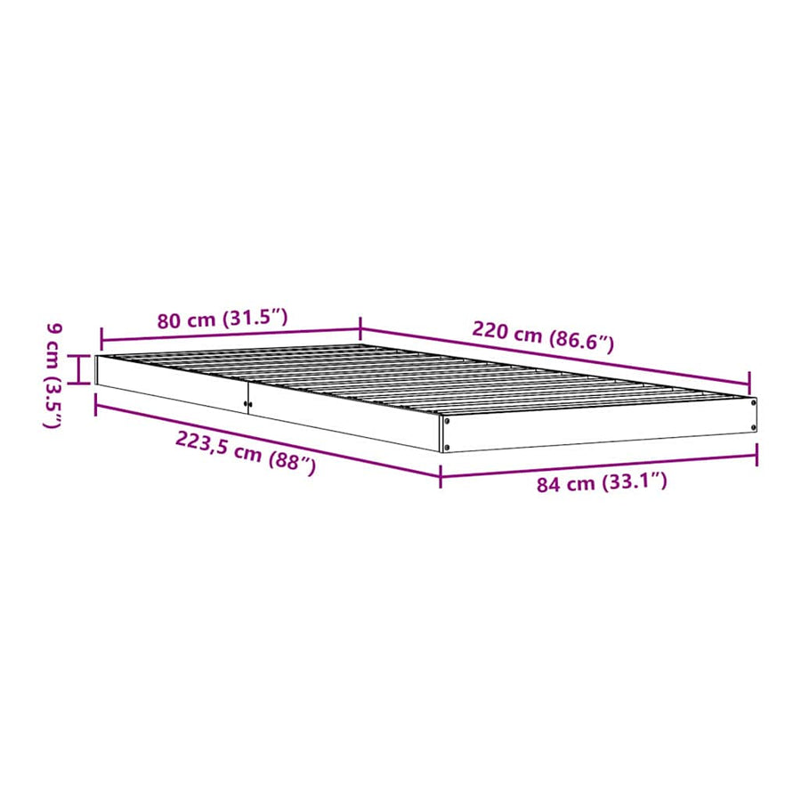 Bedframe Wit 213.5 x 104 x 9 cm Massief grenenhout