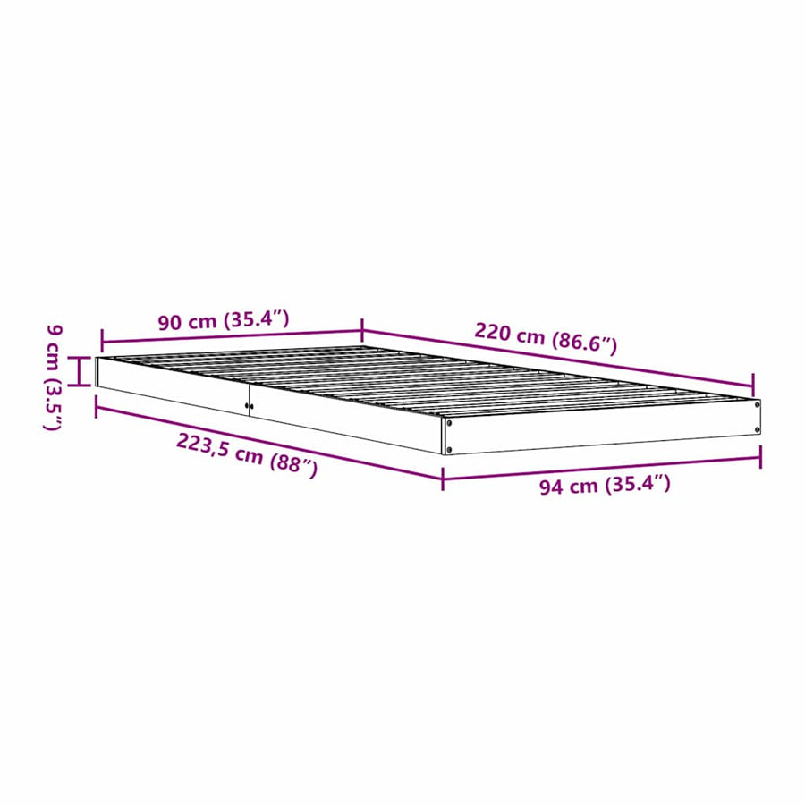 Bedframe Naturel 213.5 x 104 x 9 cm Massief grenenhout