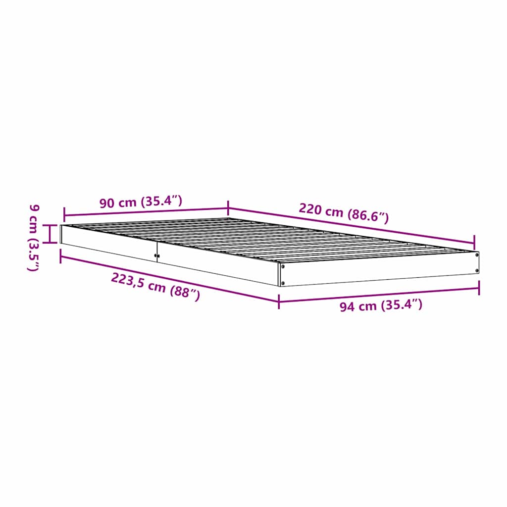 Bedframe Wit 213.5 x 104 x 9 cm Massief grenenhout