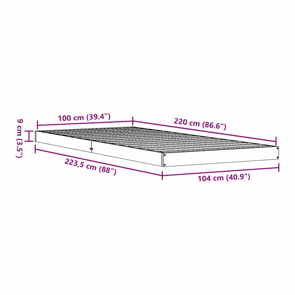 Bedframe Naturel 213.5 x 104 x 9 cm Massief grenenhout