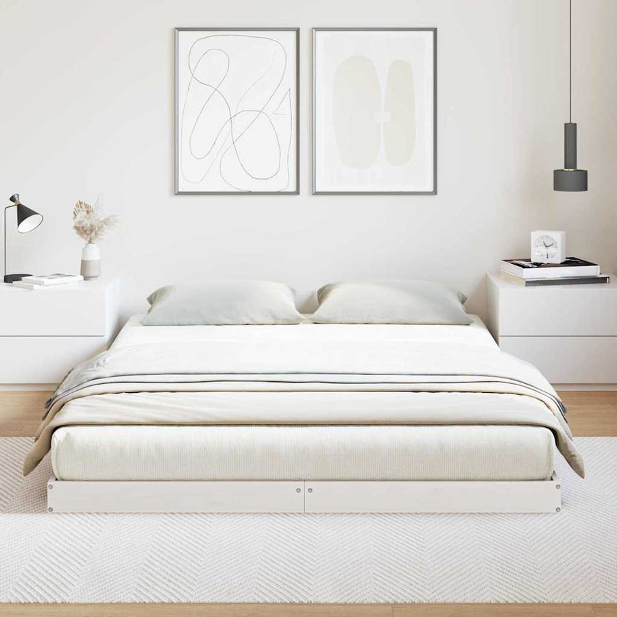 Bedframe Wit 213.5 x 104 x 9 cm Massief grenenhout