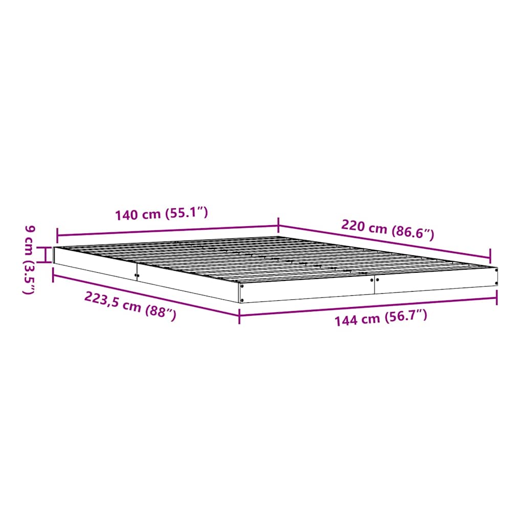 Bedframe Wit 213.5 x 104 x 9 cm Massief grenenhout