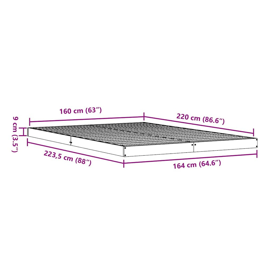 Bedframe Wit 213.5 x 104 x 9 cm Massief grenenhout