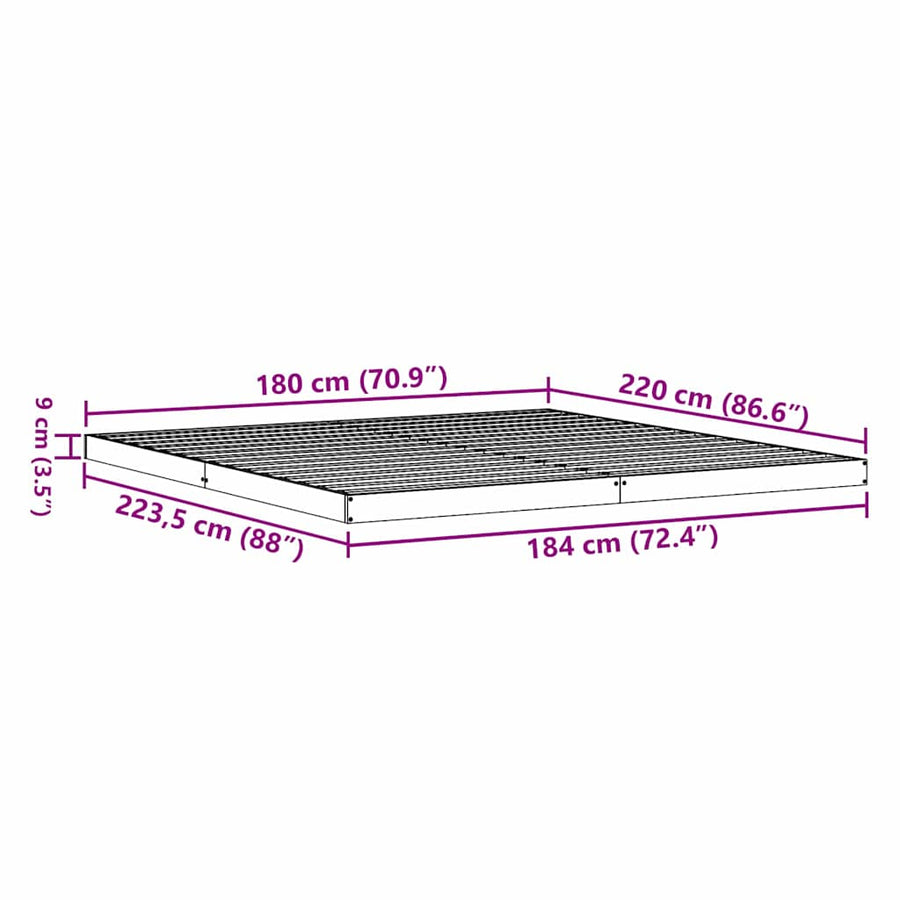 Bedframe Wit 213.5 x 104 x 9 cm Massief grenenhout