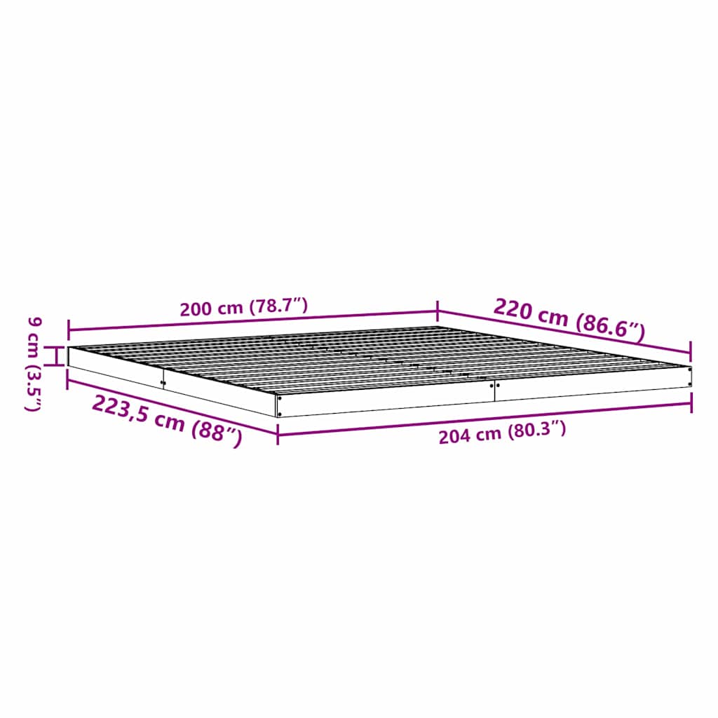 Bedframe Wit 213.5 x 104 x 9 cm Massief grenenhout
