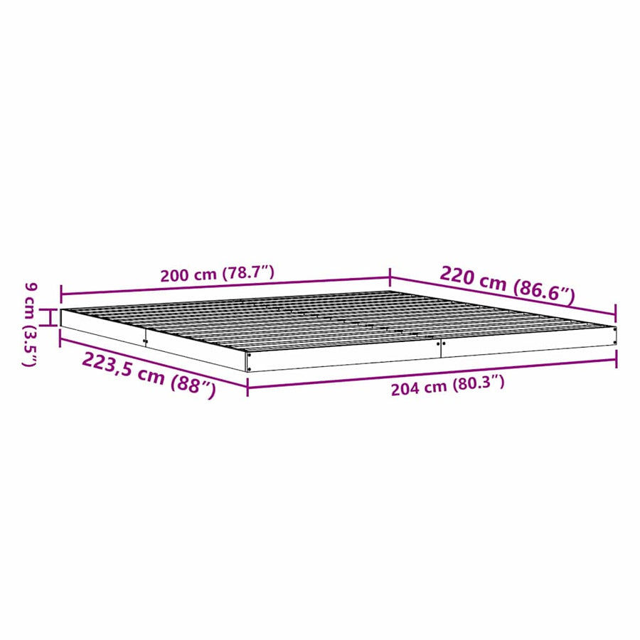 Bedframe Wit 213.5 x 104 x 9 cm Massief grenenhout