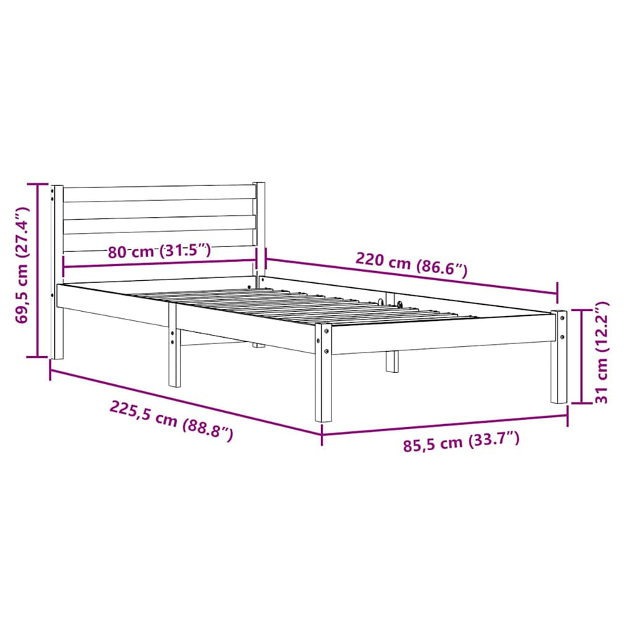 Bedframe Wit 225,5 x 85,5 x 69,5 cm Massief Vurenhout