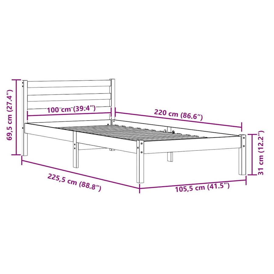 Bedframe Bruin 225,5 x 105,5 x 69,5 cm Massief Vurenhout