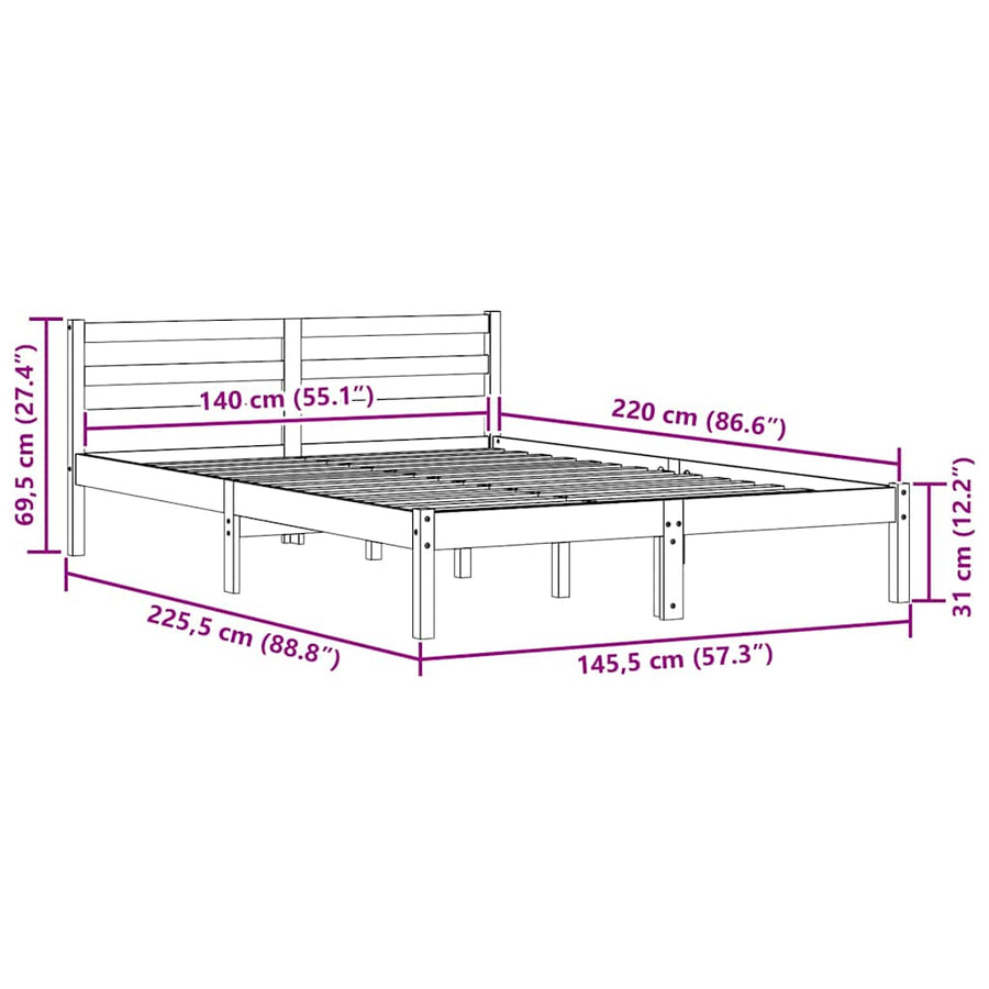 Bedframe Wit 225,5 x 145,5 x 69,5 cm Massief Vurenhout