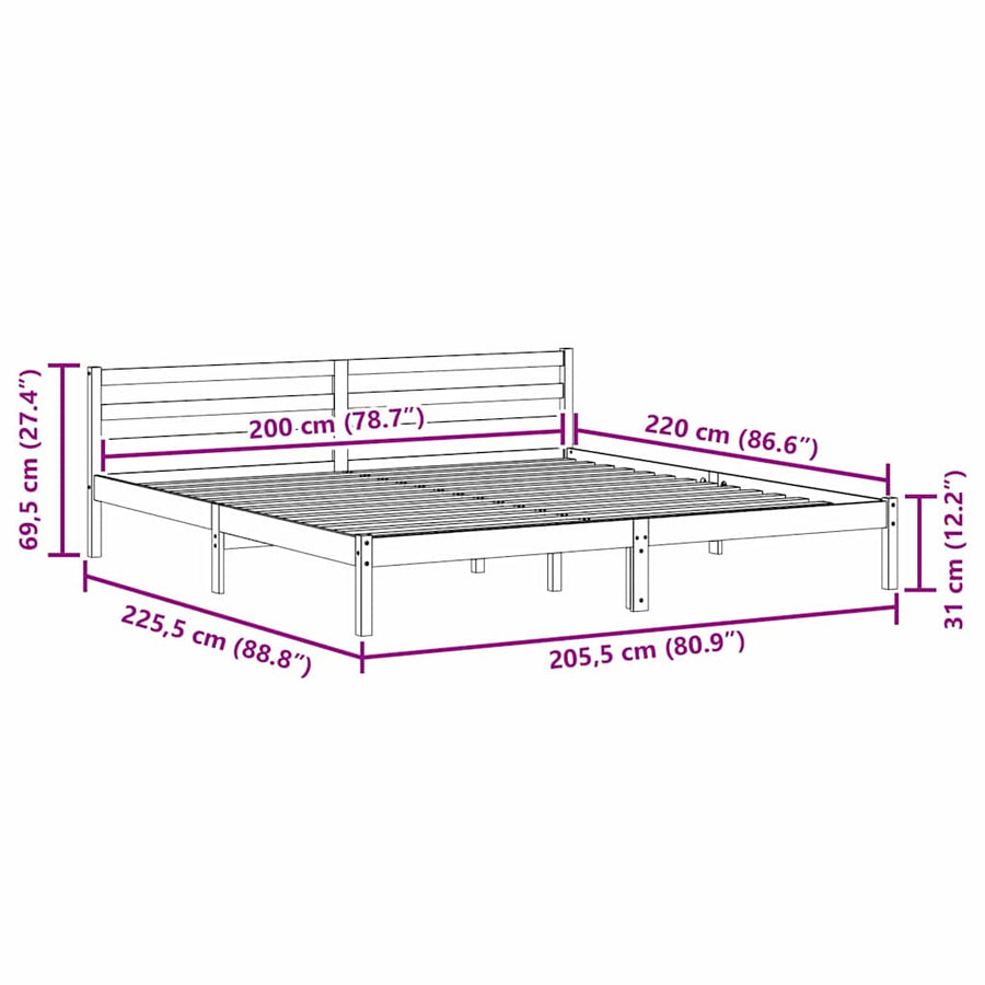 Bedframe Bruin 225,5 x 205,5 x 69,5 cm Massief Vurenhout