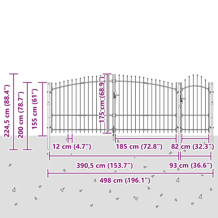 Tuinpoort met slot Grijs 150 x 400 cm Staal