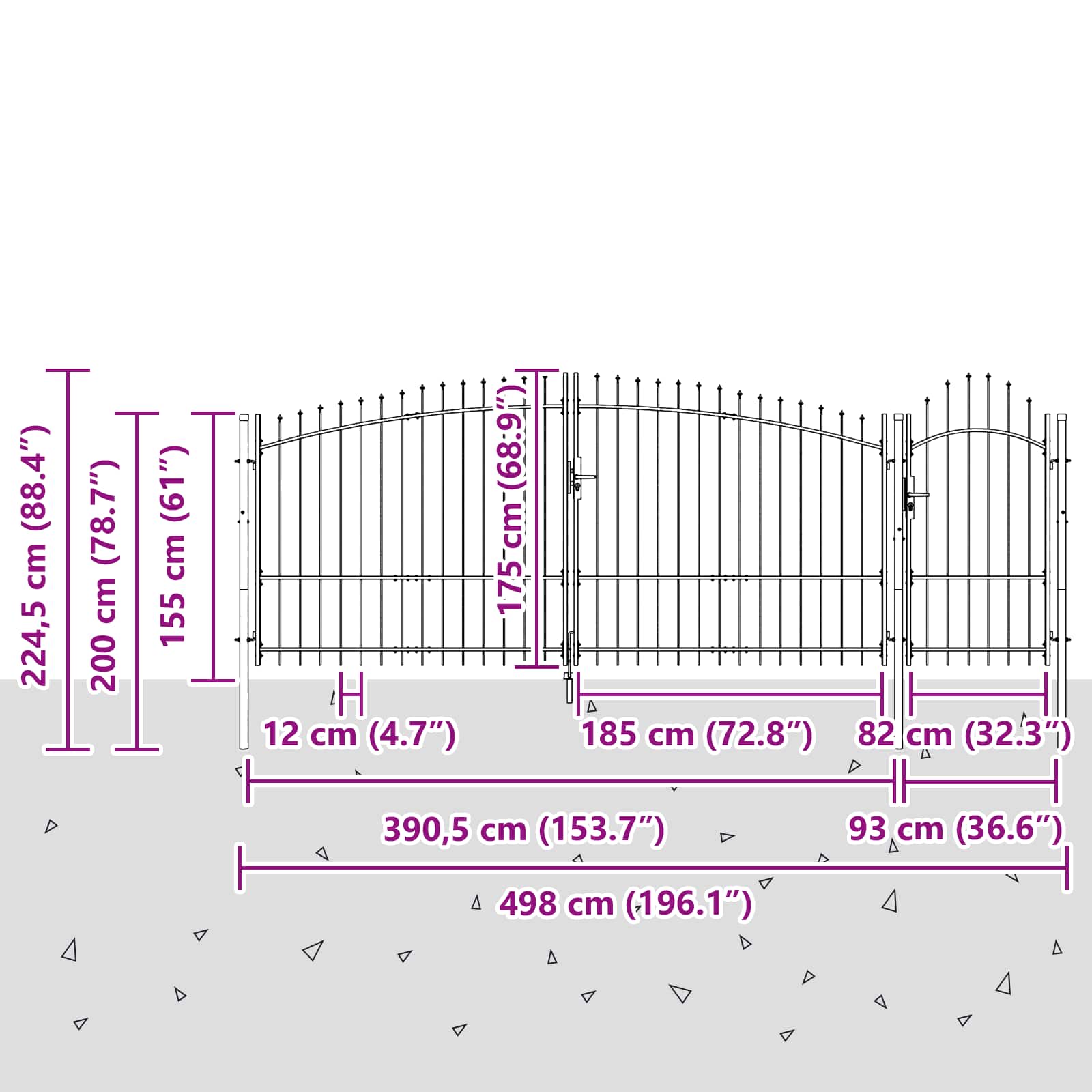 Tuinpoort met slot Grijs 195 x 400 cm Staal
