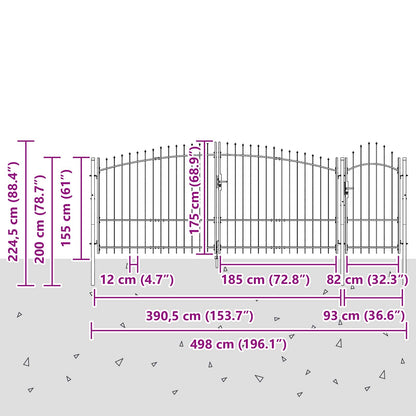 Tuinpoort met slot Grijs 195 x 400 cm Staal