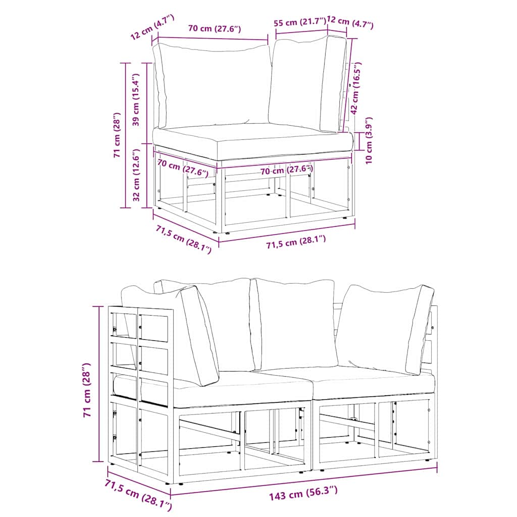 Buitenmeubelsets met kussen met kussen 2 pcs Zwart en Anthraciet