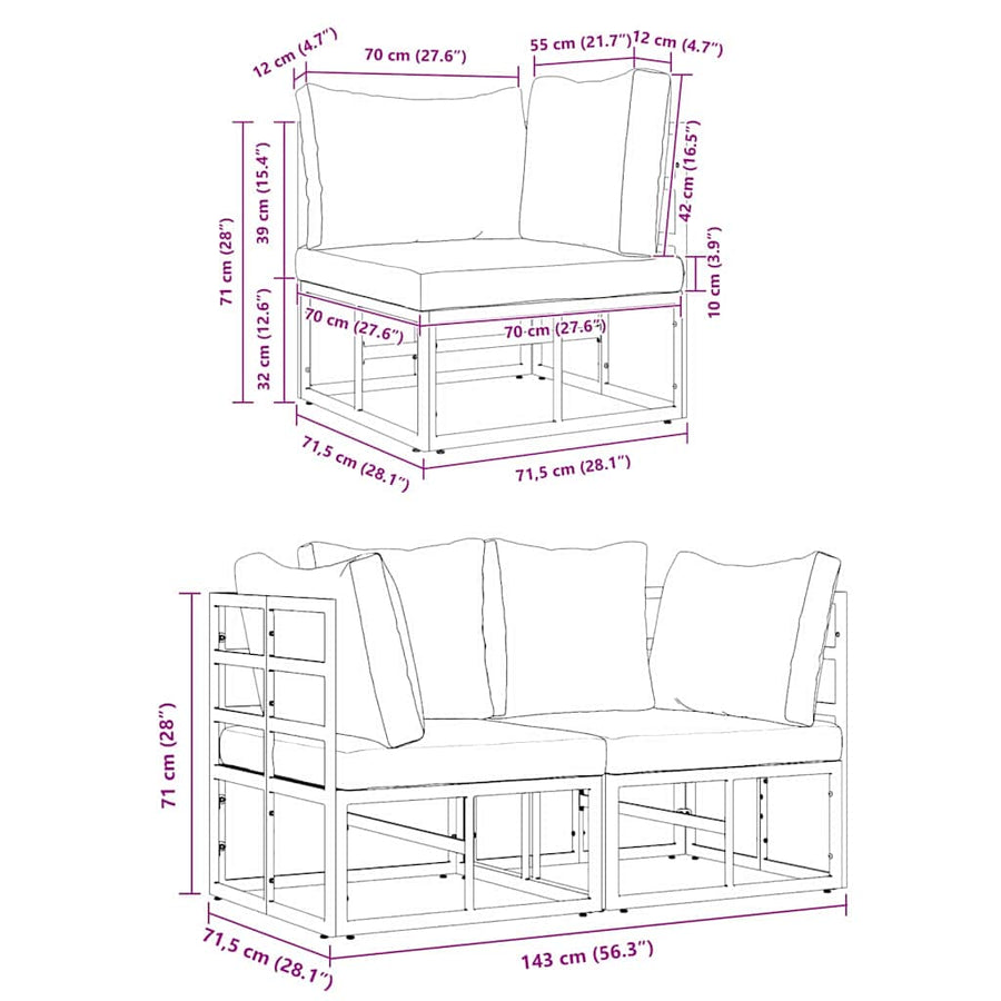 Buitenmeubelsets met kussen met kussen 2 pcs Zwart en Anthraciet