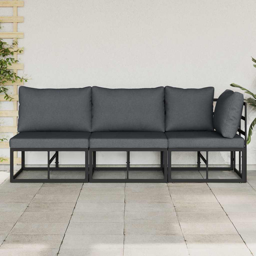 Buitenmeubelsets met kussen met kussen 3 pcs Zwart en Anthraciet