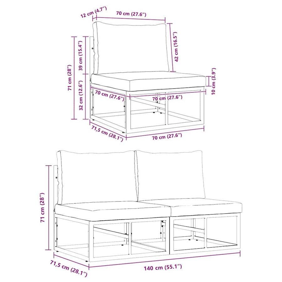 Buitenmeubelsets met kussen met kussen 2 pcs Zwart en Anthraciet