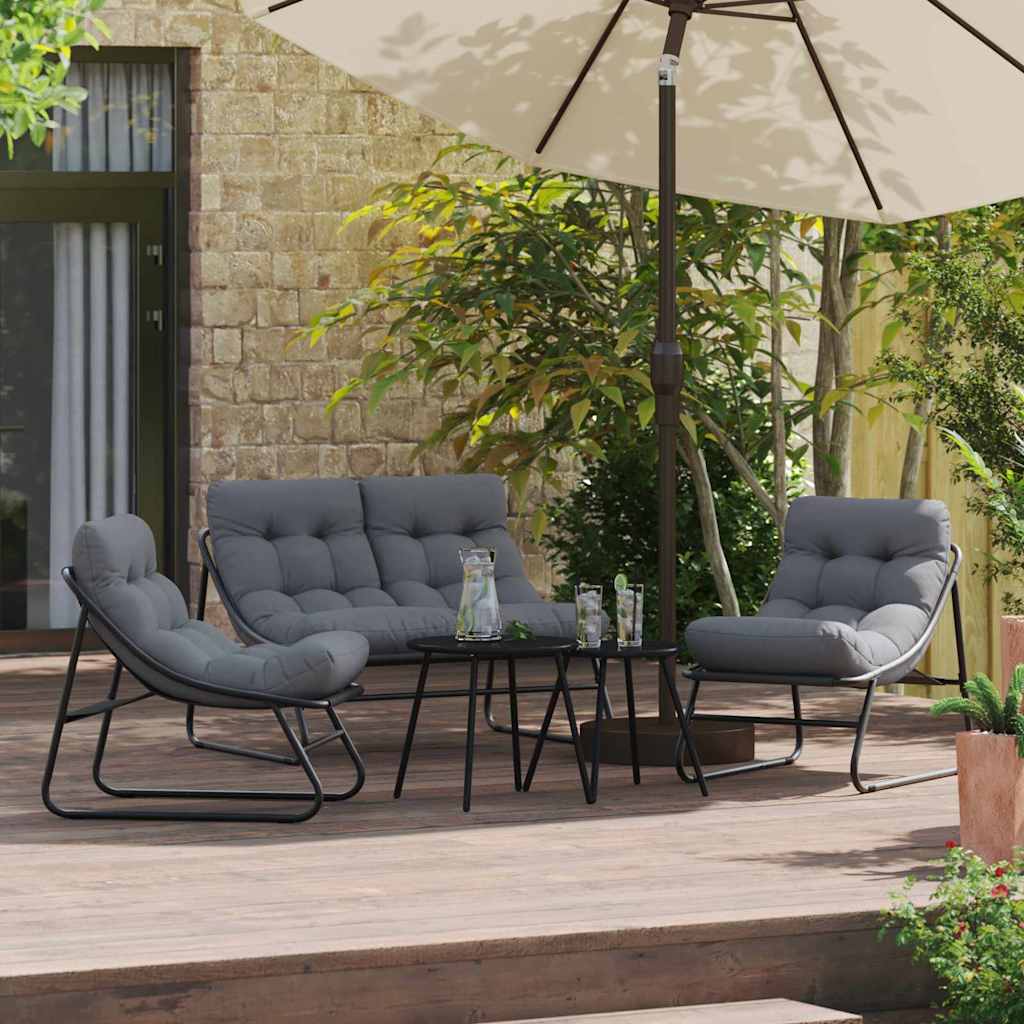 Tuinmeubelen met kussen 3 pcs Zwart Gepoedercoat staal