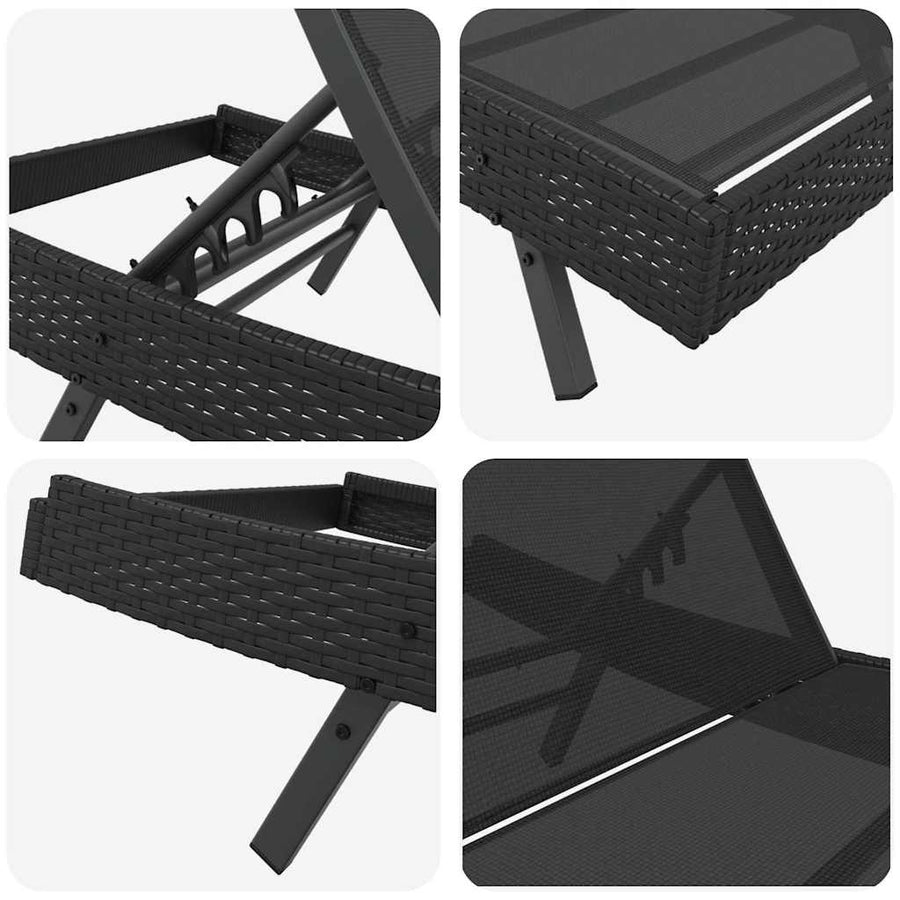 Ligstoel met kussen -persoon 2 pcs Zwart 40 x 40 x 40.5 cm Poly riet